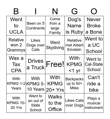 KPMG Bingo Card