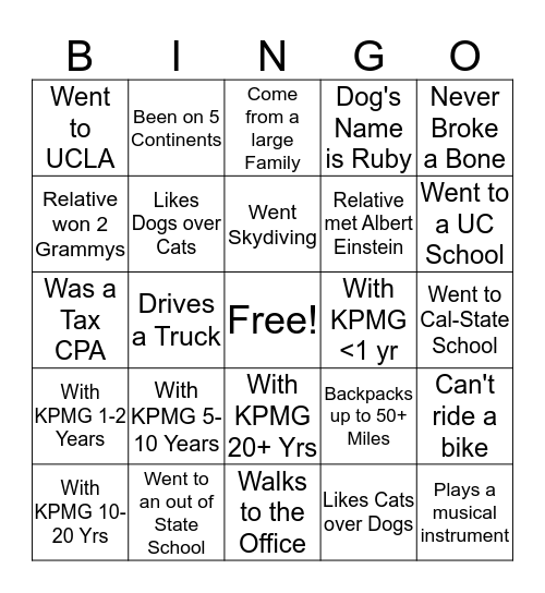 KPMG Bingo Card