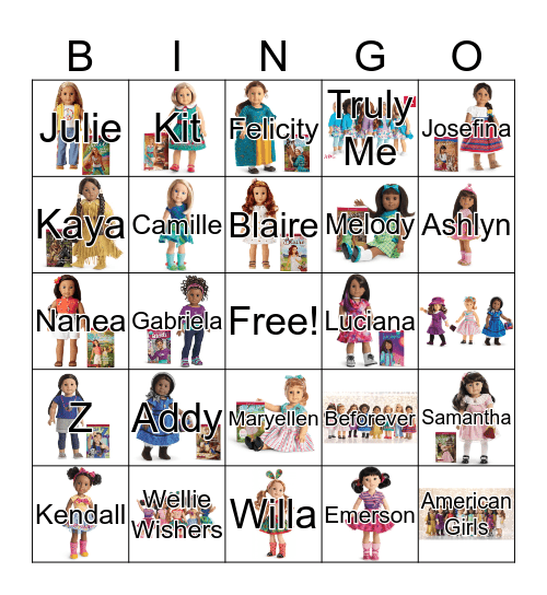 American Girl Bingo Card