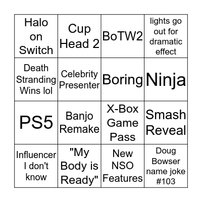 Game Awards Bingo Card