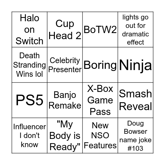 Game Awards Bingo Card