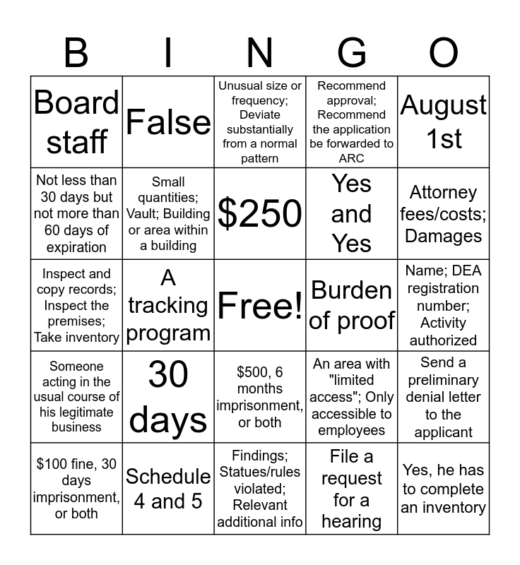 Law Bingo Card