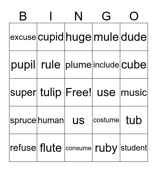 2nd Long u Bingo Card