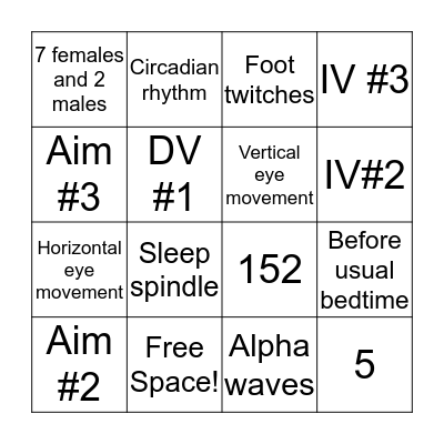 Dement and kleitman bingo! Bingo Card