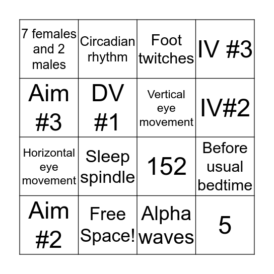 Dement and kleitman bingo! Bingo Card