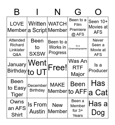 AFS Bingo Card