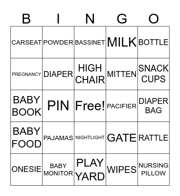 BABY SHOWER Bingo Card