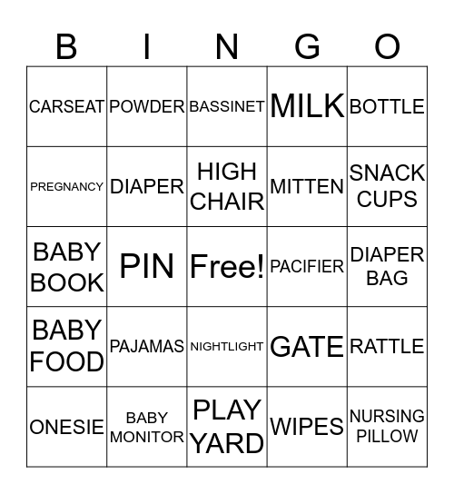 BABY SHOWER Bingo Card