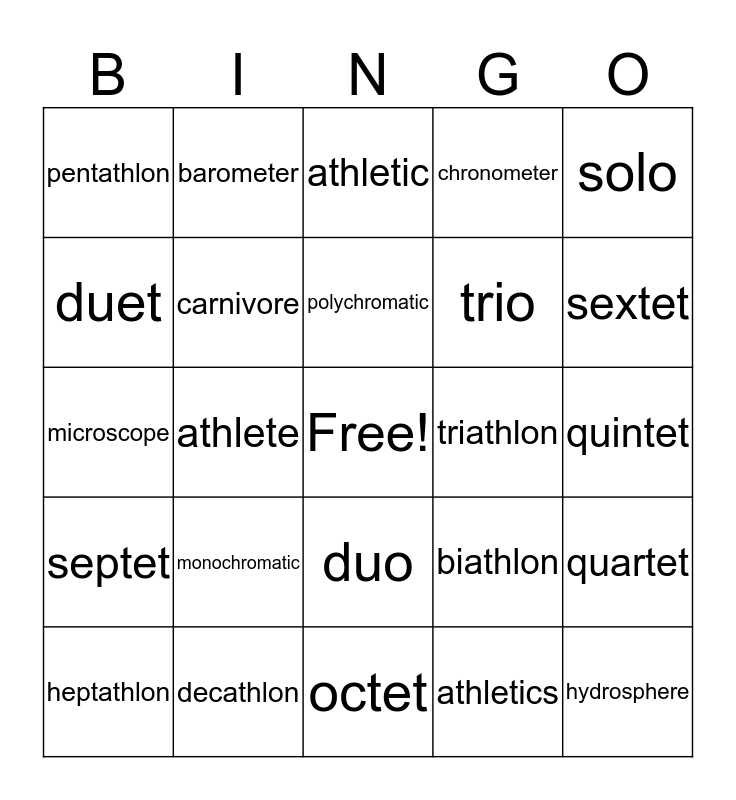 D2 Morphology Bingo Card