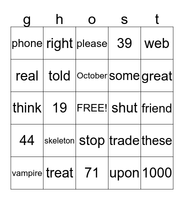 Halloween Bingo Card