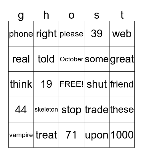 Halloween Bingo Card