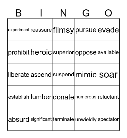 WW Lesson 9/10  Bingo Card