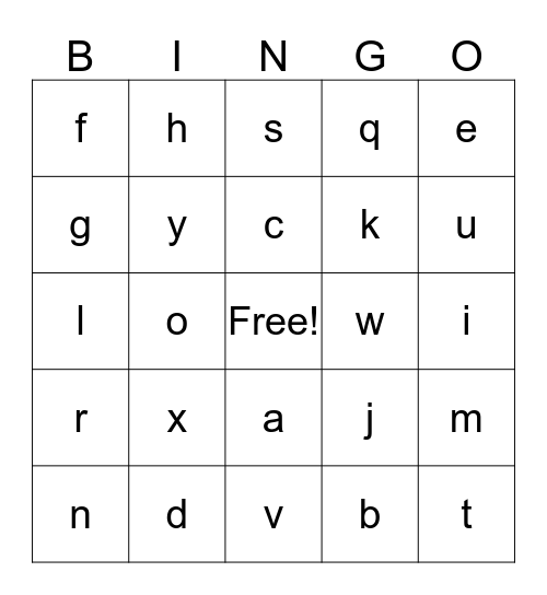 Alphabet Bingo Card