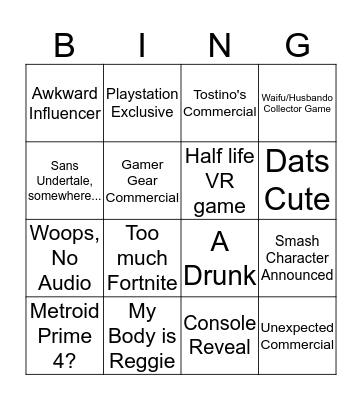 The Game Awards 2019 Bingo Card