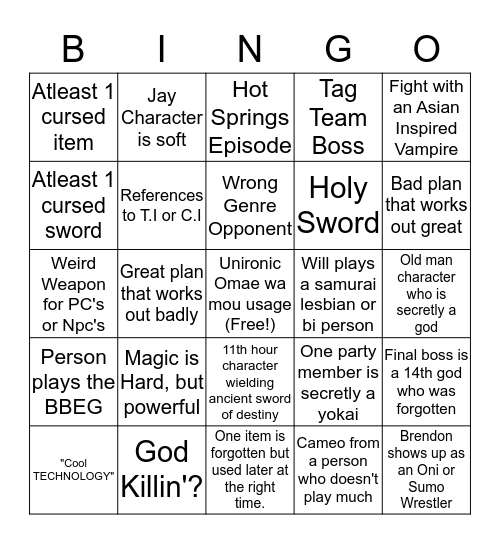 Tis Bingo Card