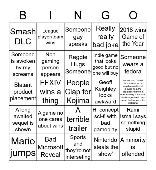 THE GSAME AWARDS Bingo Card