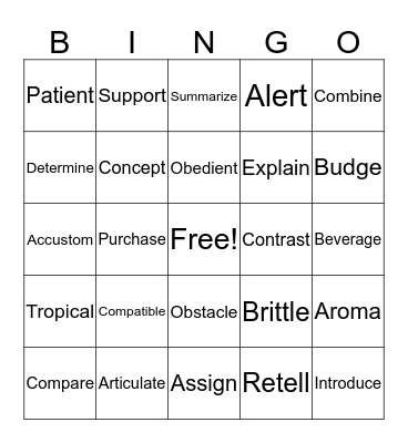 Vocabulary Bingo Card