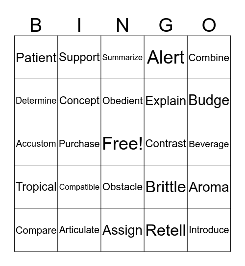 Vocabulary Bingo Card