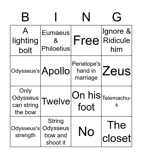 Odyssey Book 21 Bingo Card