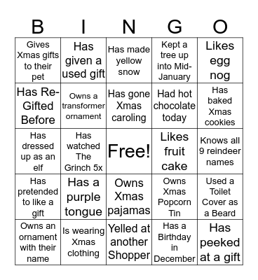 Christmas Social Bingo Card