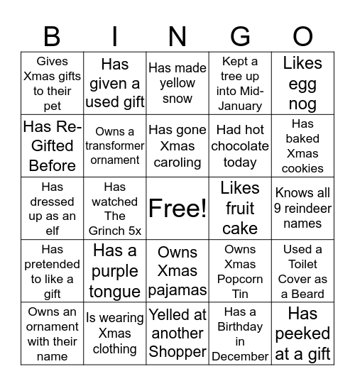 Christmas Social Bingo Card