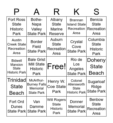 California State Parks BINGO Card