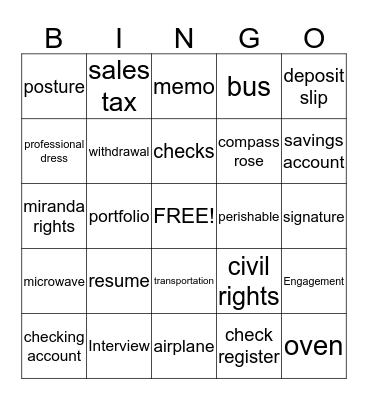 Living Skills Bingo Card