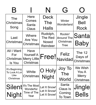 Christmas Song Bingo Card