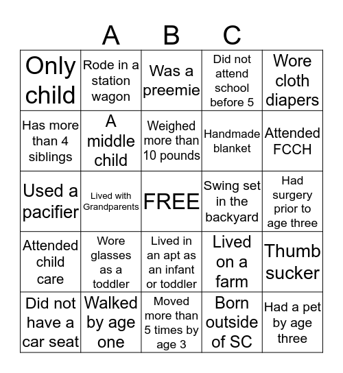 Baby Bingo Mingle Bingo Card
