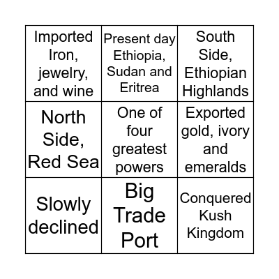Aksum Empire Bingo Card