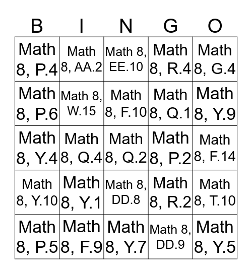IXL Practice Bingo Card