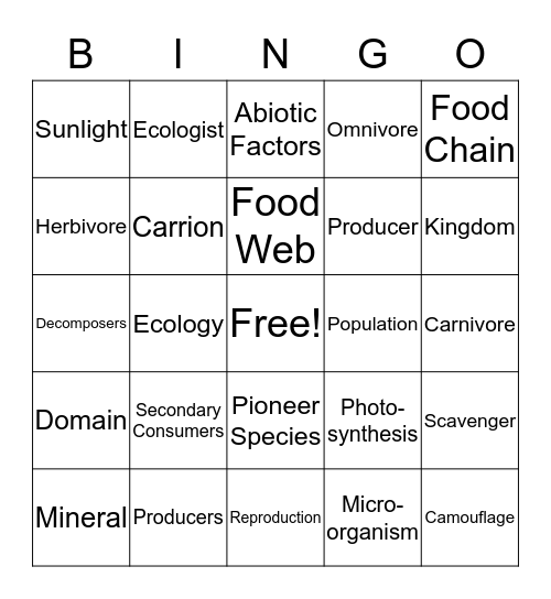 Chapter 3 Review  Bingo Card