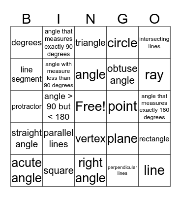 Geometry Bingo Card