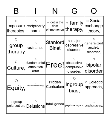 Psychology Bingo Card