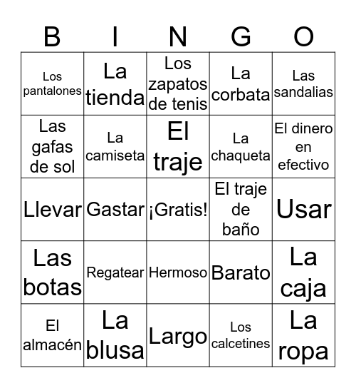 ¡De Compras! Bingo Card