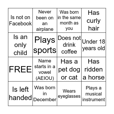 HUMAN BINGO Card