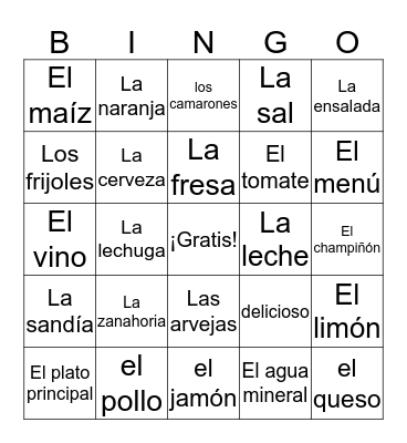 La Comida Bingo Card