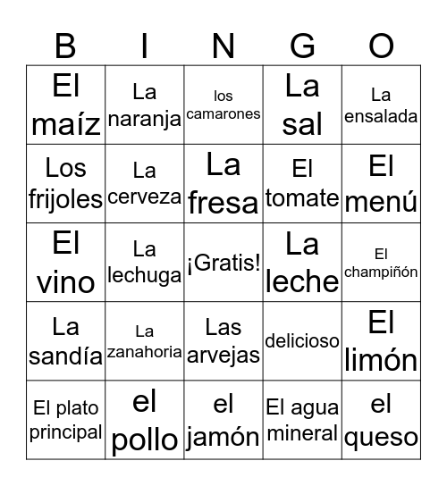 La Comida Bingo Card