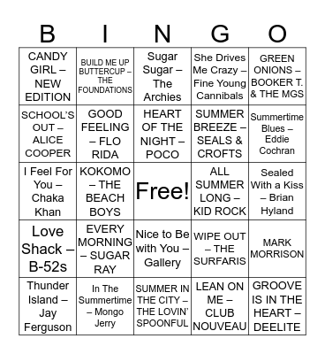 Summer Lovin' Bingo Card