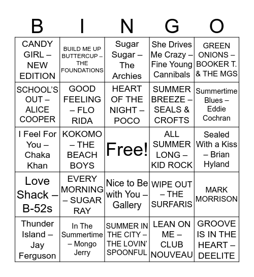 Summer Lovin' Bingo Card