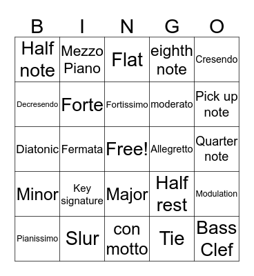 Musical Vocabulary Bingo Card