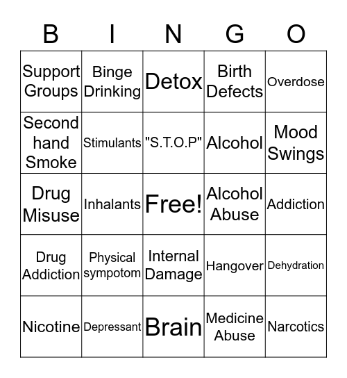 ADDICTION & RECOVERY  Bingo Card