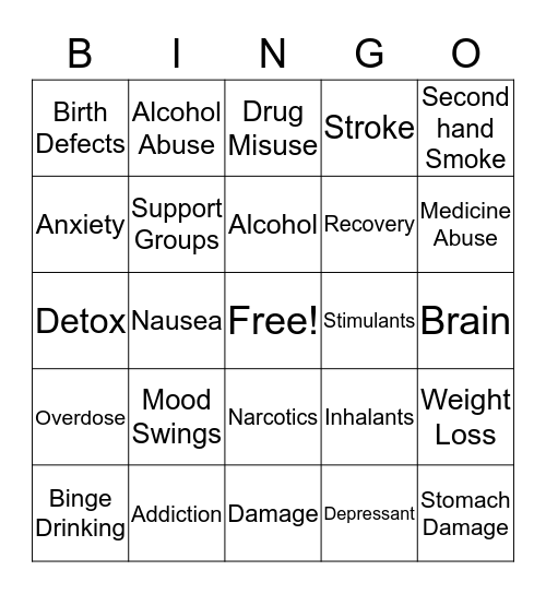 ADDICTION & RECOVERY  Bingo Card