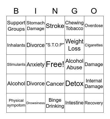 ADDICTION & RECOVERY  Bingo Card