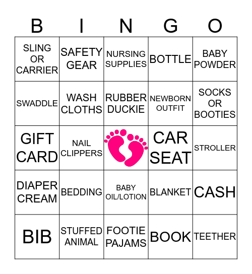 BABY SHOWER GIFT BINGO Card