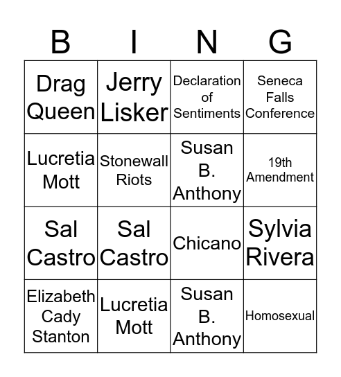 2nd Civil Rights Bingo Card