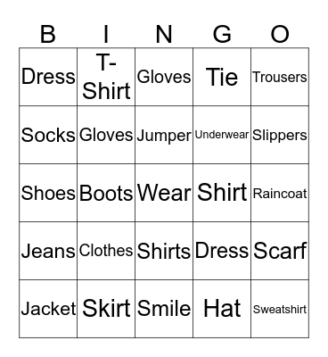 Things you wear Bingo Card