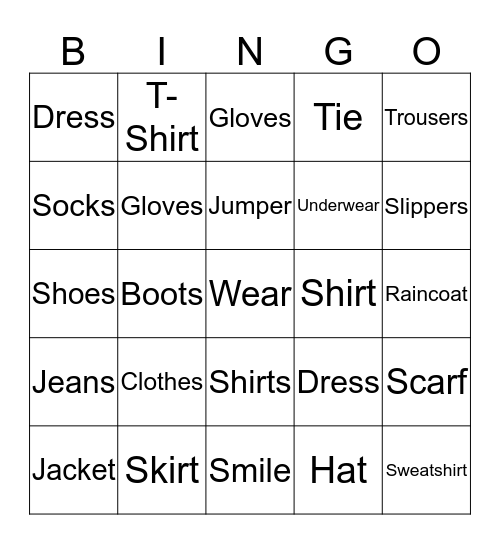 Things you wear Bingo Card