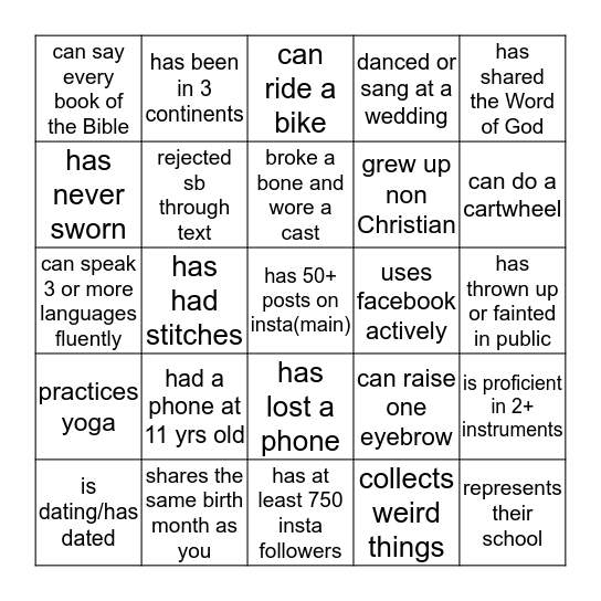 Look for People Who: Bingo Card