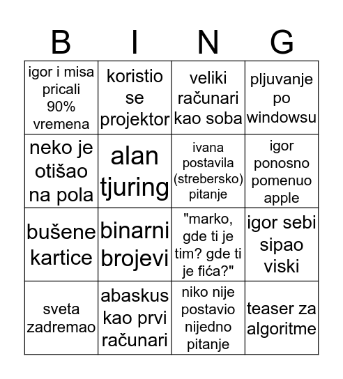 Optima meetup Bingo Card